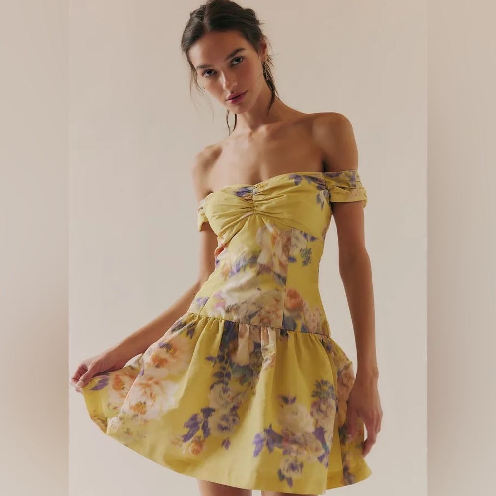 New Free people x Anna Sui Sweetheart Neck Off Shoulder Mini Dress Gown sz 0